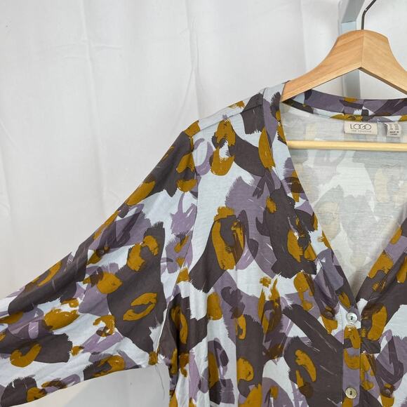 LOGO Lori Goldstein 2X Plus Printed Button Up Knit Cardigan Tunic Purple A309084 - Picture 5 of 9